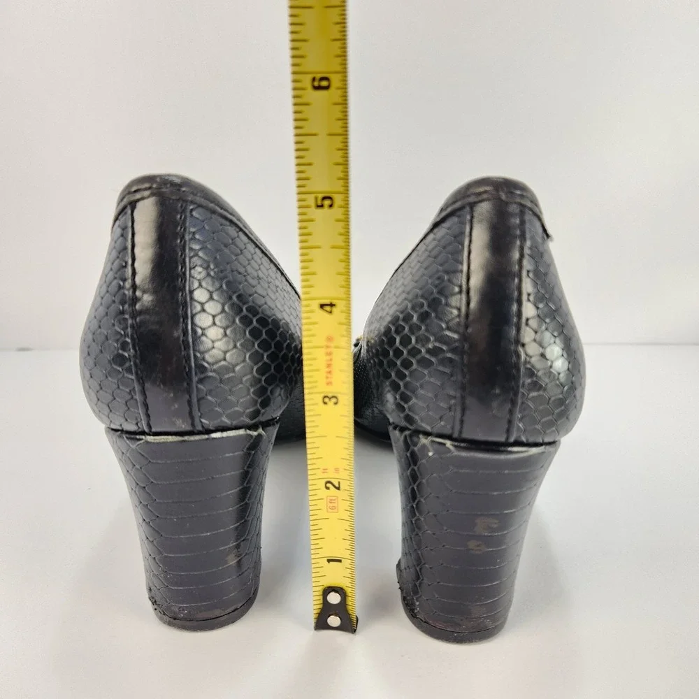 Tory Burch Janey Women's Elegant Classy Black Leather Block Heel Logo Pumps 7M